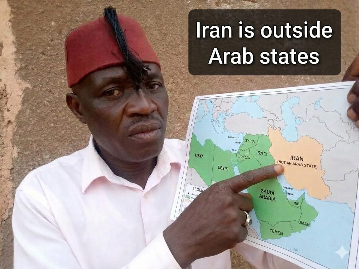 Iran map showing its position in the Middle East separate from Arab countries.