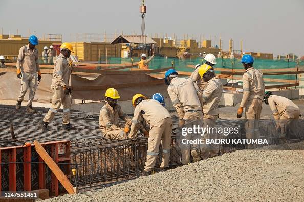 Oil drilling site and workers in Uganda’s Albertine Graben region