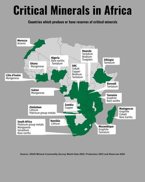 Africa map highlighting critical mineral resources.