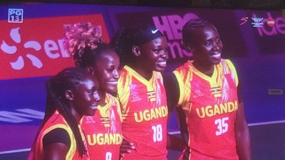 Uganda Gazelles players celebrating after reaching the Commonwealth Games 3x3 basketball final.