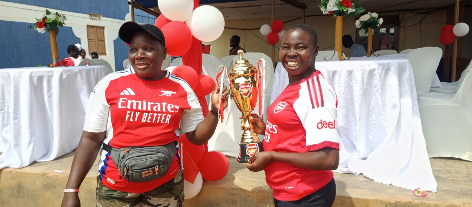 Onduparaka Arsenal supporters dressed in red and white during a celebration of the club’s Premier League triumph in Arua.