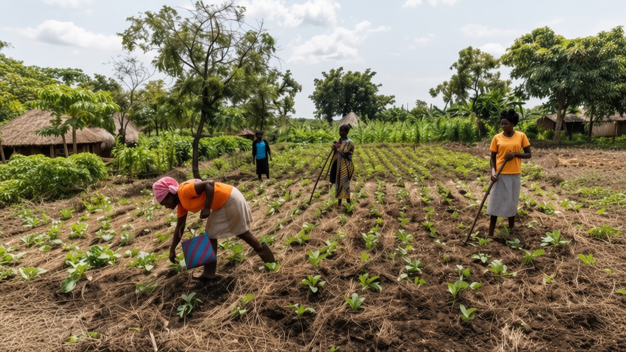Women farmers working in a West Nile garden.