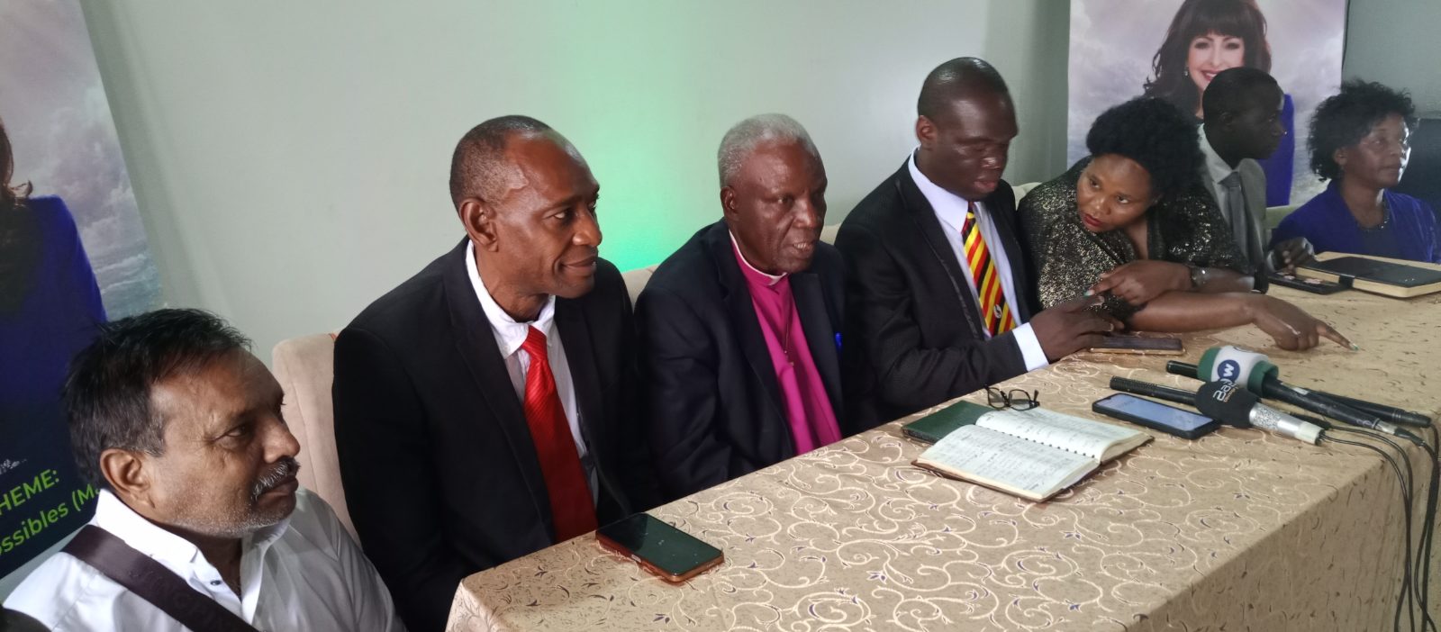 Pastors and organisers during a press conference for the East Africa Fire and Anointing Conference at Platinum Hotel in Nsambya, Kampala.