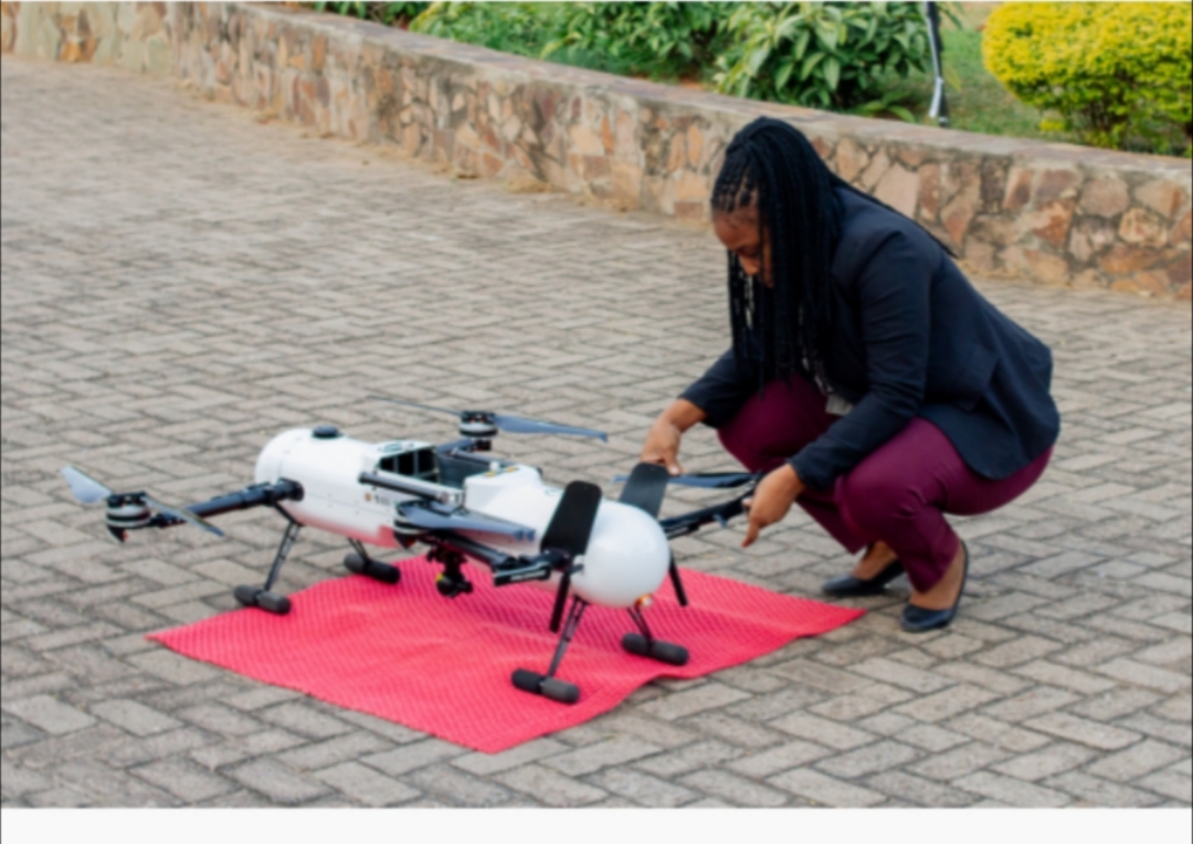 A drone being prepared for deployment during flood monitoring and disaster response operations in Mozambique.