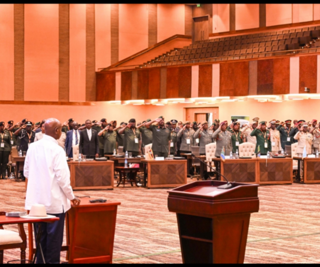 President Yoweri Kaguta Museveni addresses and lectures African defence chiefs during the inaugural Conference on Military Operations Other Than War at Speke Resort Munyonyo in Kampala.