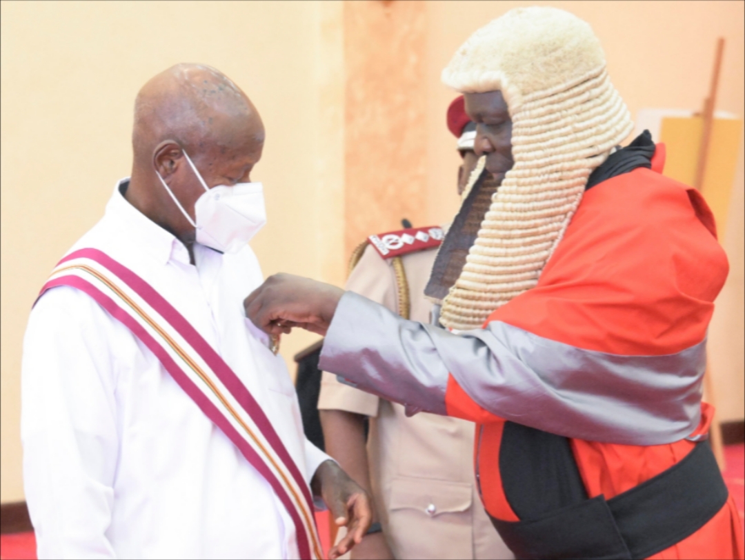 President Yoweri Kaguta Museveni receives the Order of the Commander-in-Chief (Uganda Prisons Service Medal) during Uganda’s 64th Independence Day celebrations at State House, Entebbe, on October 9, 2026.