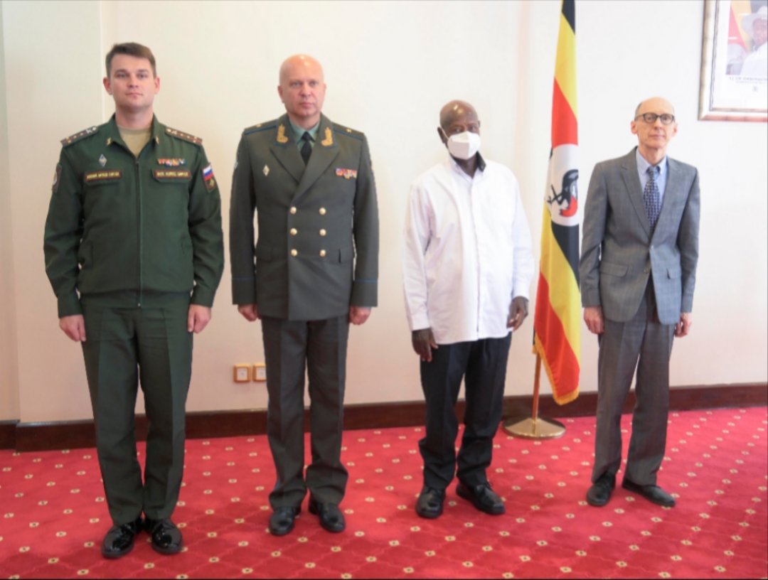 President Yoweri Kaguta Museveni meets a Russian military delegation led by Maj. Gen. Sergei Marchuk at State House, Entebbe, during Uganda’s 64th Independence Day celebrations.