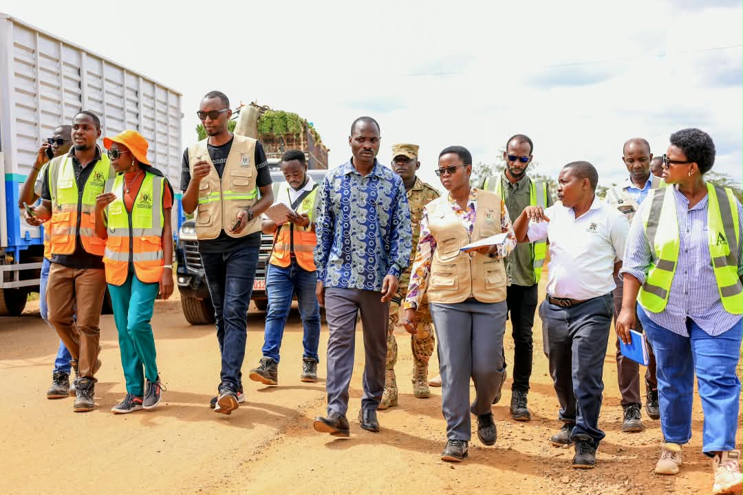 Minister Fred Byamukama inspects construction works on the Hoima–Busunju Road in Uganda ahead of AFCON 2027.