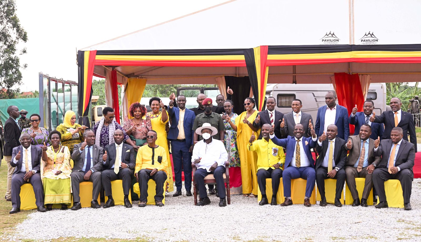 addresses farmers and local leaders during Prof. Ephraim Kamuntu’s thanksgiving ceremony at Bugongi Town Council Playground in Sheema District.