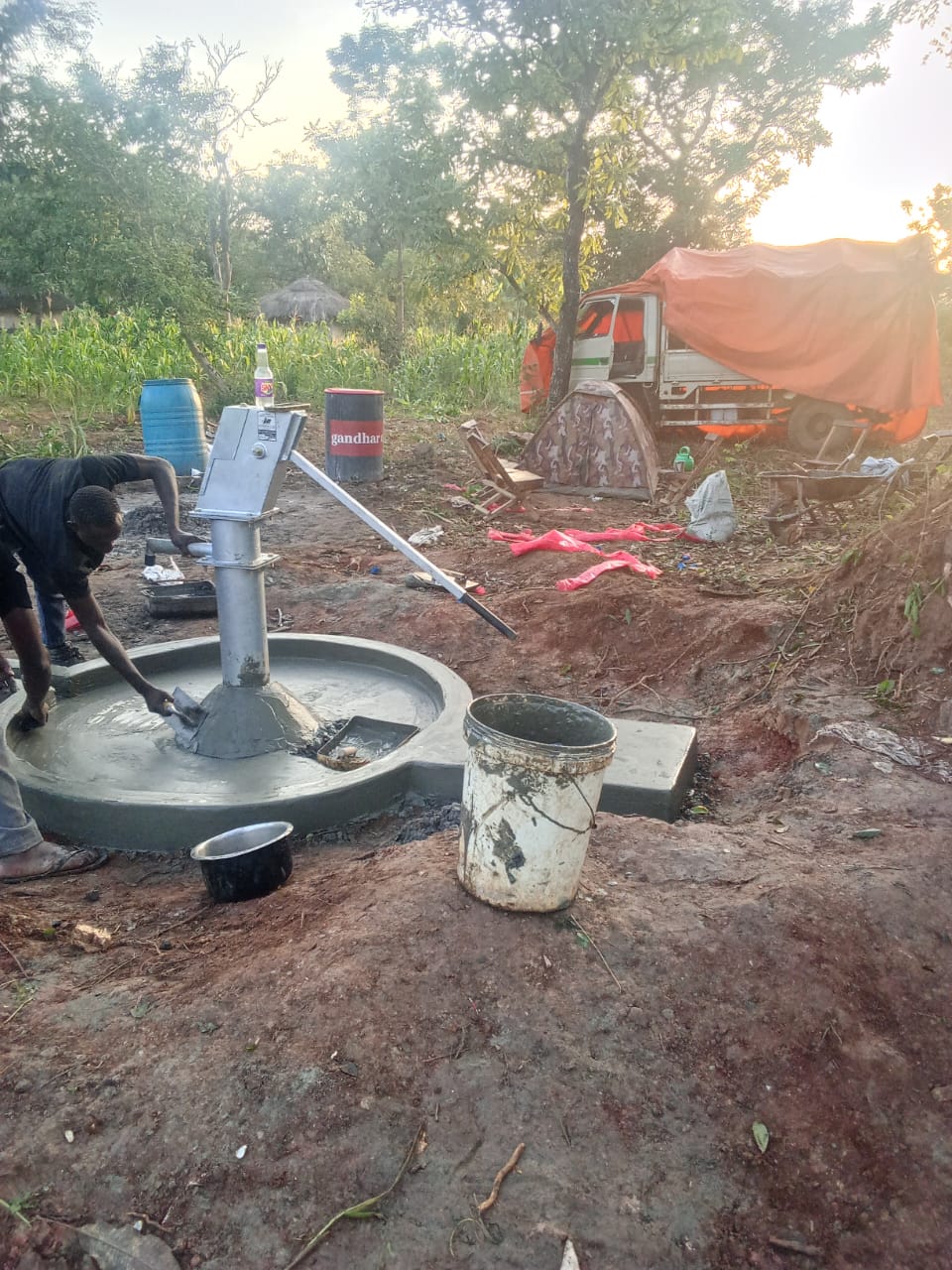 A newly drilled community borehole under MP Julius Achon Bua's water-access initiative in Otuke or Alebtong District.