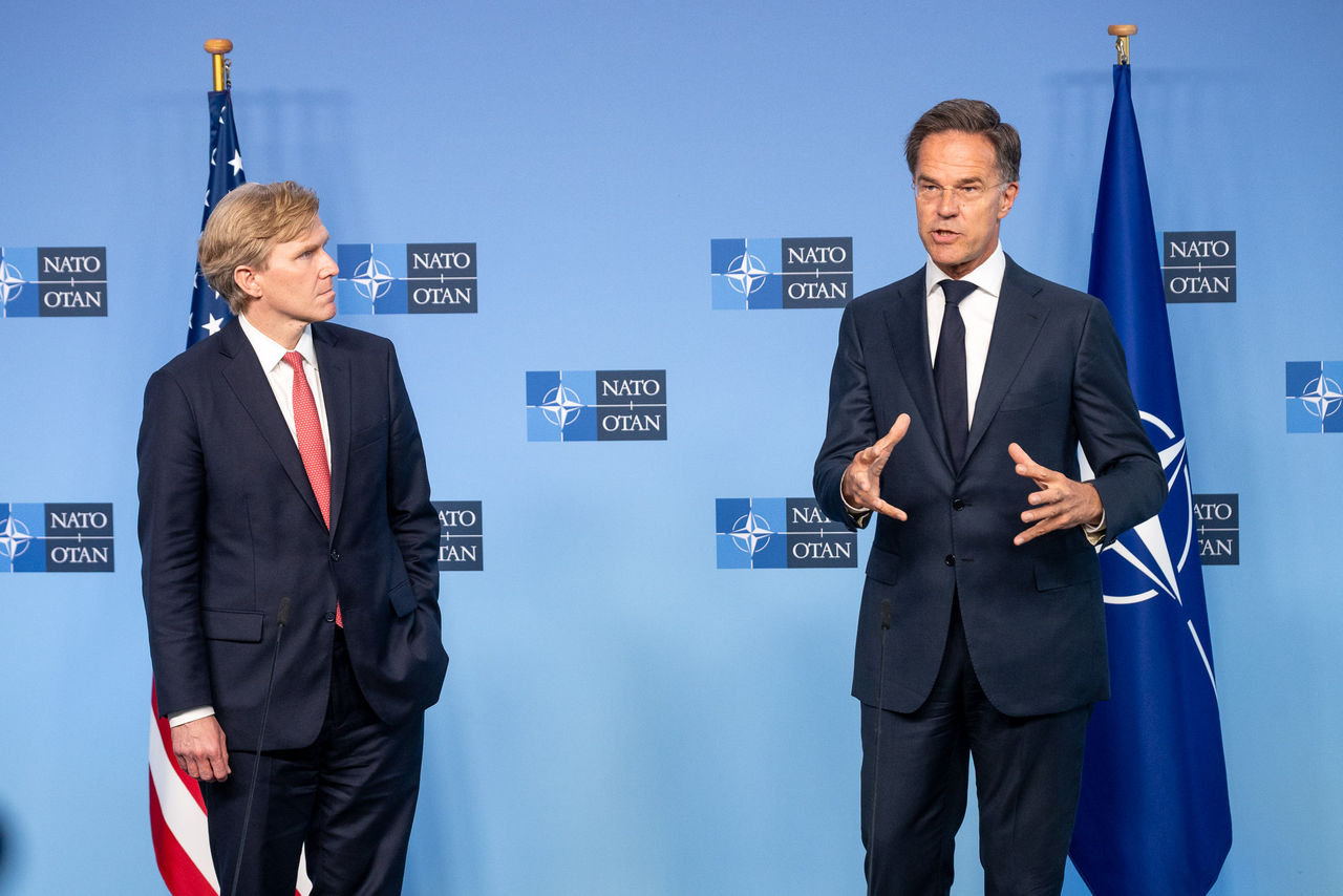 NATO Secretary General Mark Rutte welcomes U.S. Under Secretary of War for Policy Elbridge A. Colby at NATO Headquarters in Brussels.