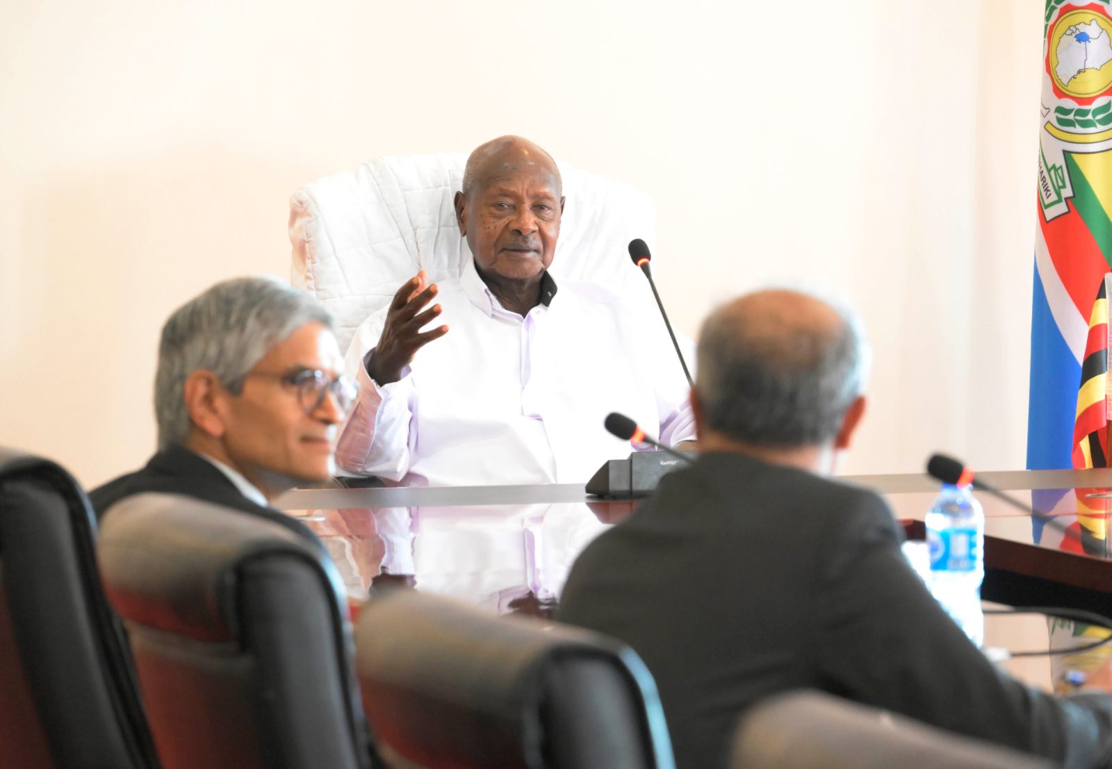 President Yoweri Museveni meets India’s outgoing High Commissioner Upender Singh Rawat during a farewell call at State House, Entebbe.